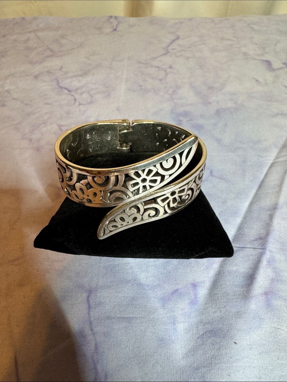 Vintage Brighton Silver-Tone Floral Filigree Wrap Bracelet